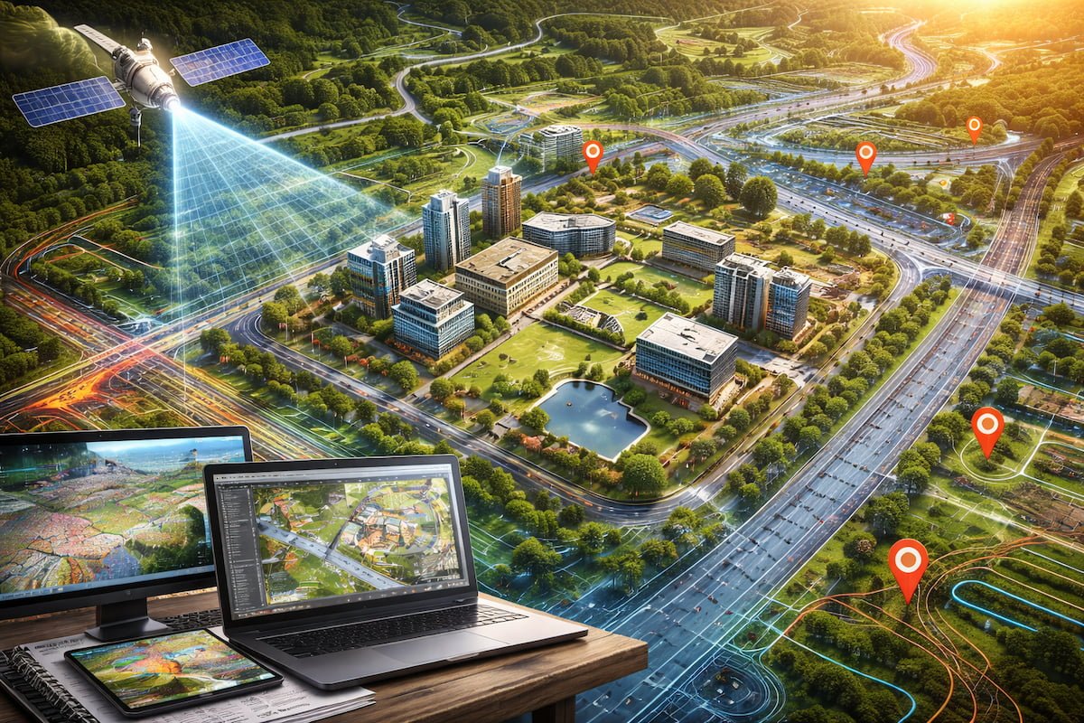 GIS-based spatial mapping integrated with CAD planning for large site and infrastructure projects