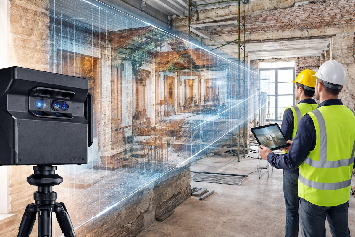 Matterport 3D camera capturing an interior renovation site for accurate as-built documentation