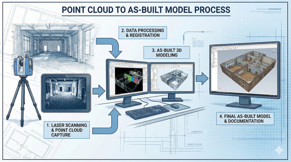 Outdoor construction site laser scanning with point cloud data used for creating accurate as-built models